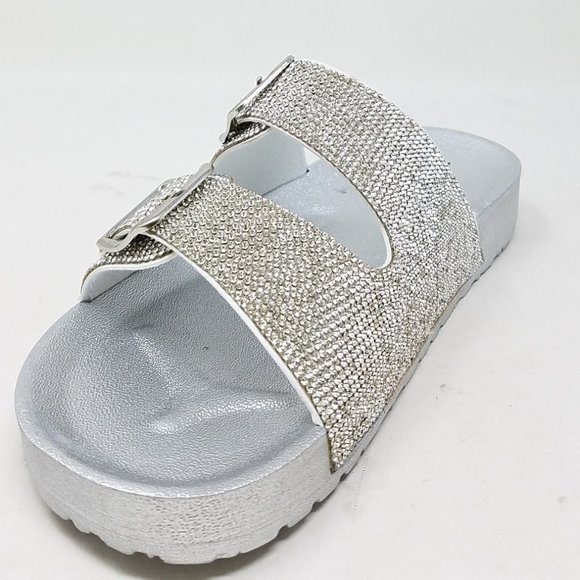 NEW! Silver Sparkle Buckle Slides - Picture 3 of 7